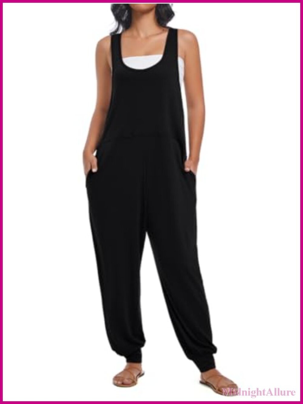 Sleeveless Loose Fit Jumpsuit with Pockets Harem Pants Romper Casual Summer One - Picture 1 of 5